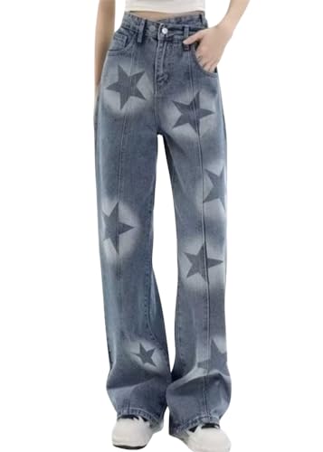 ticticlily Damen Jeans Y2K Baggy Straight Leg Hose Hohe Taille Denim Hosen Musterdrucken Gerade Jeanshosen 90er Casual Hiphop Hose Harajuku E-Girl Streetwear A1 Blau XS ticticlily Damen Jeans Y2K Baggy Straight Leg Hose Hohe Taille Denim Hosen Musterdrucken Gerade Jeanshosen 90er Casual Hiphop Hose Harajuku E-Girl Streetwear A1 Blau XS von ticticlily