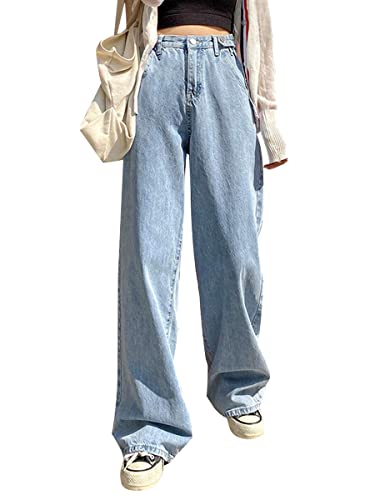 ticticlily Damen Jeanshosen Frau Hoher Bund Wide Leg Weites Bein der 90er Jeans D Hellblau S von ticticlily