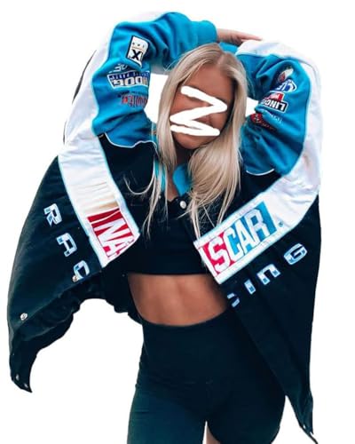 ticticlily Damen Kapuzenjacke Kapuzenpullover Vintage Sweatjacke Sweatshirt Bomberjacke College Jacke Übergangsjacke Zip Hoodie Y2K Fashion Top Frühling Herbst Streetwear A10 Blau XS von ticticlily