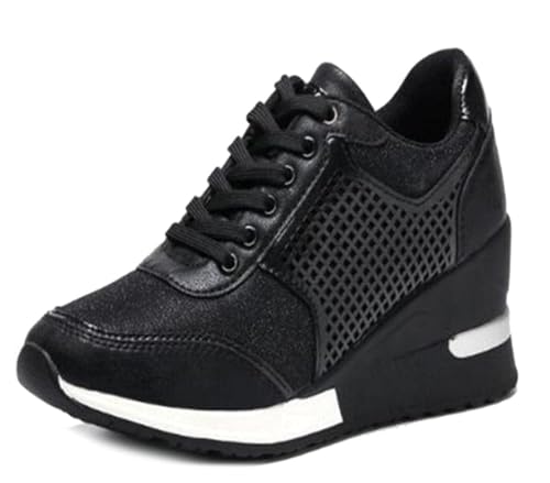 ticticlily Damen Keilabsatz Plateau Freizeitschuhe Mode Sneaker A Schwarz 43 EU von ticticlily