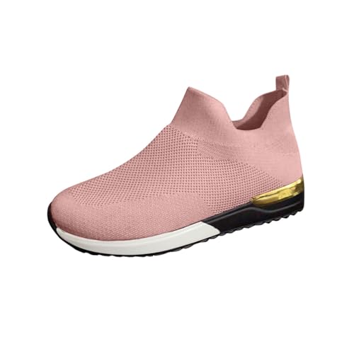 ticticlily Damen Keilabsatz Plateau Freizeitschuhe Mode Sneaker Slip On Walkingschuhe C Rosa 37 EU von ticticlily