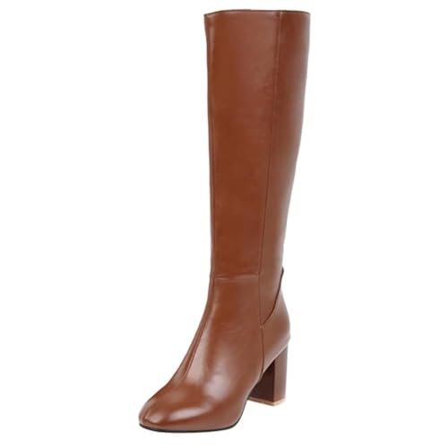 ticticlily Damen Klassische Stiefel Frauen Stiefel Warme Lange Stiefel Hohe Stiefel Boots Elegante Sexy Runde Zehe Plattformen High Heel Stiefel A Braun 40 EU von ticticlily