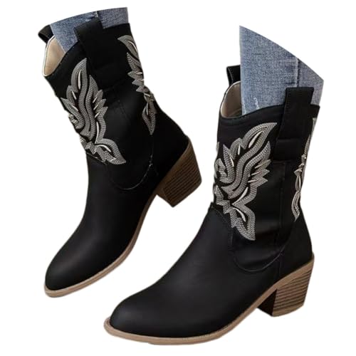 ticticlily Damen Klassische Stiefeletten Frauen Stiefeletten mit Trichterabsatz Westernstiefel A Schwarz 42 EU von ticticlily