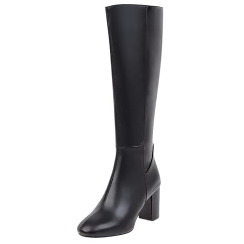 ticticlily Damen Kniehohe Stiefel Warme Lange Stiefel Hohe Stiefel Boots Elegante Sexy Runde Zehe Plattformen Stiefel Frauen Herbst Winter Reißverschluss PU Lederstiefel Stiefel Schuhe A Schwarz 39 EU von ticticlily