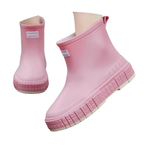 ticticlily Damen Kurze Gummistiefel Regenstiefel Wasserdicht Stiefeletten Chelsea Stiefel Mode Gartenschuhe mit Rutschfest Sohle A Rosa 40 EU von ticticlily