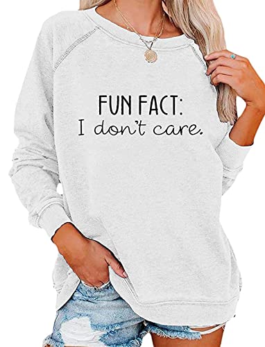 ticticlily Damen Langarmshirt Rundhals Lange Pulli Sweatshirt Langarm Pullover ohne Kapuze Briefdruck Casual Oversized Lässiges Oberteile Tops Frauen Teenager Mädchen Weiß M von ticticlily