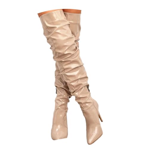 ticticlily Damen Lange Stiefel Boots Overknee Stiefel Plateau Stiletto D Aprikose 41 EU von ticticlily