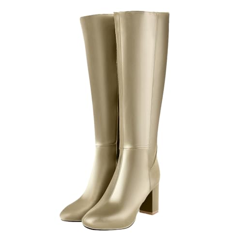 ticticlily Damen Langschaft Stiefel Blockabsatz mit Reißverschlüssen A Gold 39 EU von ticticlily