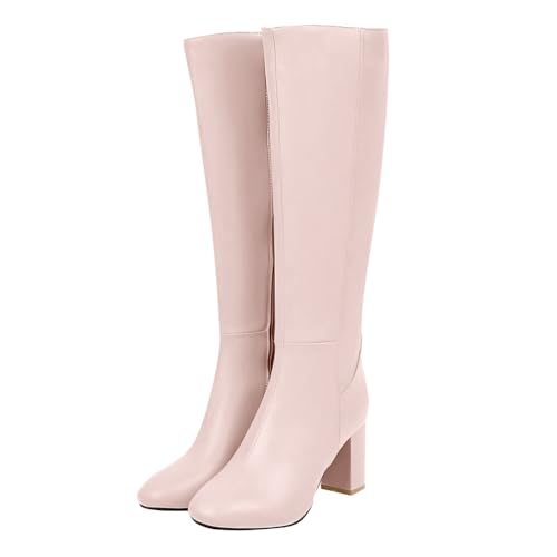 ticticlily Damen Langschaft Stiefel Blockabsatz mit Reißverschlüssen A Rosa 45 EU von ticticlily