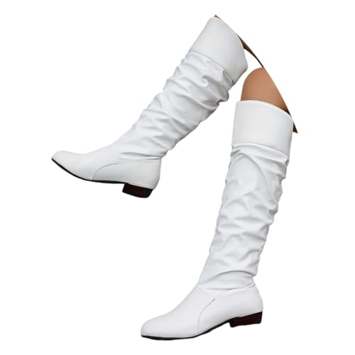 ticticlily Damen Langschaft Stiefel Leicht Gefüttert mit Blockabsatz A Weiß 39 EU von ticticlily
