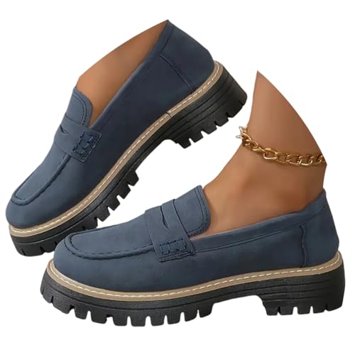 ticticlily Damen Loafer mit Absatz Elegant Bequeme Klobige Slipper Für Frauen Mit Plattform B Blau 39 EU von ticticlily