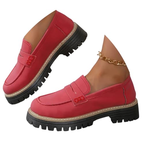 ticticlily Damen Loafer Bequeme Mokassins Slippers Business Schuhe mit Dicker Sohle B Rot 40 EU von ticticlily