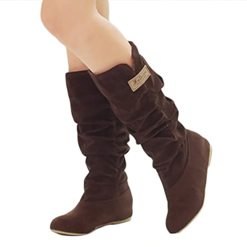 ticticlily Damen Overknees Langer Schaft Wildleder Warme Kniehohe Stiefel Flacher Vintage Ritter Stiefel Herbst Winter Langschaft Stiefel High Heels Winterschuhe C Braun 37 EU von ticticlily