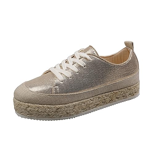 ticticlily Damen Pailletten Sneaker Flach Schuhe Freizeit Schnürer Sportschuhe Glänzende Schuhe Laufschuhe Slip-On Sneaker E Gold 43 von ticticlily