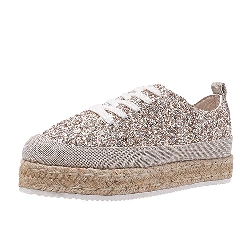 ticticlily Damen Pailletten Sneaker Flach Schuhe Freizeit Schnürer Sportschuhe Glänzende Schuhe Laufschuhe Slip-On Sneaker F Gold 40 von ticticlily