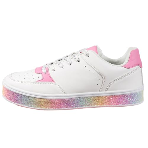 ticticlily Damen Pailletten Sneaker Flach Schuhe Freizeit Schnürer Sportschuhe Glänzende Turnschuhe Laufschuhe Sneaker L Rosa 40 EU von ticticlily