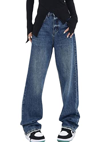 ticticlily Damen Patchwork Jeans High Waist Denim Hose Stretch Block Farbe Gerade Bleistift Hosen Streetwear O Blau XS von ticticlily