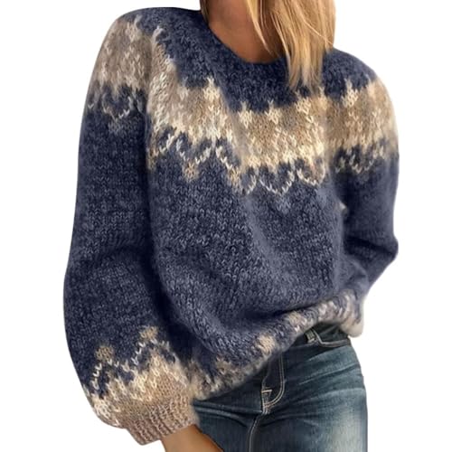 ticticlily Damen Pullover Rollkragen Elegant Winter Grob gestrickter Pullover Pulli Langarm Pullover Damen Winter A Blau XXL von ticticlily