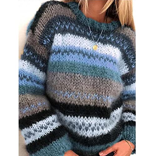 ticticlily Damen Pullover Rollkragen Elegant Winter Grob gestrickter Pullover Pulli Langarm Pullover Damen Winter C Blau L von ticticlily