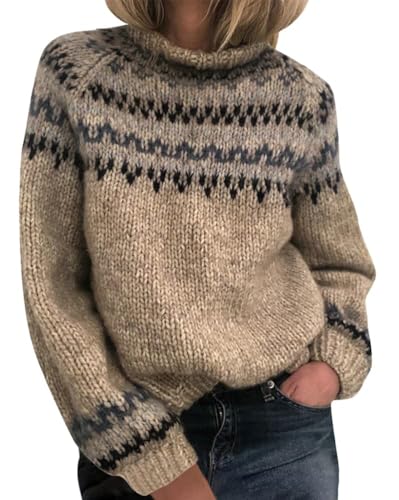 ticticlily Damen Pullover Rundhals Langarm Strickpullover Lässig Locker Stricksweater Rollkragen Stricksweatshirt Jacquard Muster Pullover D Grau XXL ticticlily Damen Pullover Rundhals Langarm Strickpullover Lässig Locker Stricksweater Rollkragen Stricksweatshirt Jacquard Muster Pullover D Grau XXL von ticticlily
