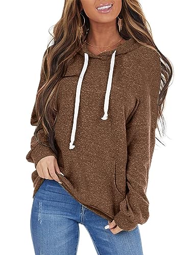 ticticlily Damen Pullover mit Kapuze Langarm Kapuzenpullover Casual Lose Sweatshirts mit Taschen Hoodie Sweater Long Sleeves Hoodies Langarmshirts Ovberteil Tops Herbst Braun M von ticticlily