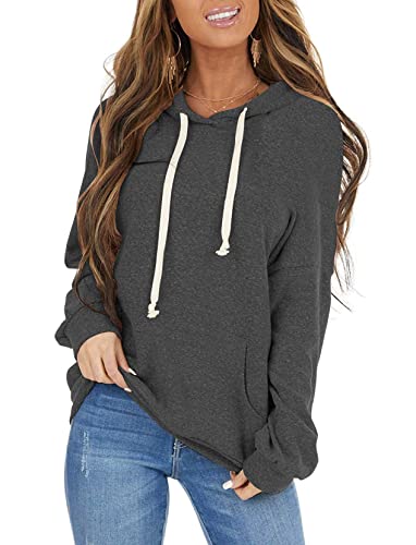 ticticlily Damen Pullover mit Kapuze Langarm V-Ausschnitt Hoodie Kapuzenpullover Casual Lose Sweatshirts mit Taschen Sweater Langarmshirts Oberteil Tops Pulli Herbst Winter Dunkelgrau XXL von ticticlily