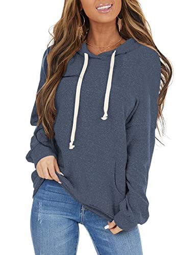 ticticlily Damen Pullover mit Kapuze Langarm V-Ausschnitt Hoodie Kapuzenpullover Casual Lose Sweatshirts mit Taschen Sweater Langarmshirts Oberteil Tops Pulli Herbst Winter Navy Blau XXL von ticticlily