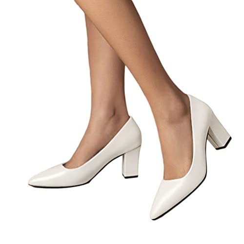 ticticlily Damen Pumps High Heels Vintage Abendschuh Chunkyrayan Block Mid Heel Schuhe mit Absatz Pumps B Weiß 40 EU von ticticlily