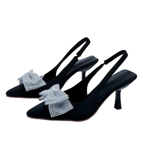 ticticlily Damen Pumps Slingback Spitzenschuhe mit Kitten Heel Hohe Schuhe Perfekt für Büro Hochzeiten und Partys G Schwarz 42 EU von ticticlily