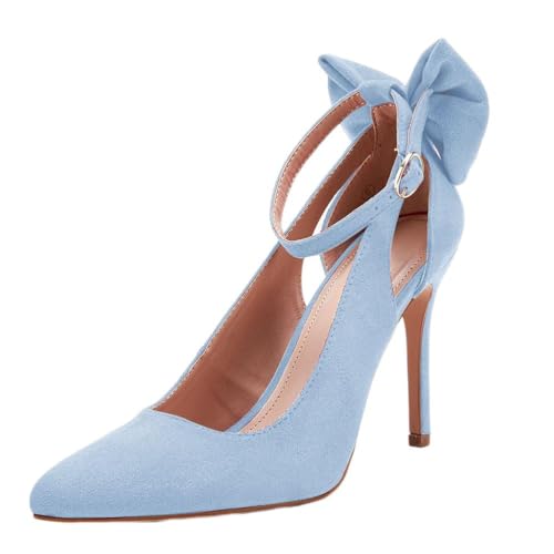 ticticlily Damen Pumps Stilettos High Heels Pumps Spitz Party Basic Schuhe Geschlossen Schnürsenkel Wildleder Sandalen Abendschuhe D Blau 34 EU von ticticlily