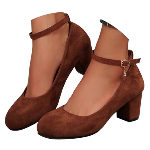ticticlily Damen Pumps mit Blockabsatz Party Brautschuhe Elegant Riemchen High Heel Dirndl Schuhe A1 Braun 42 EU von ticticlily