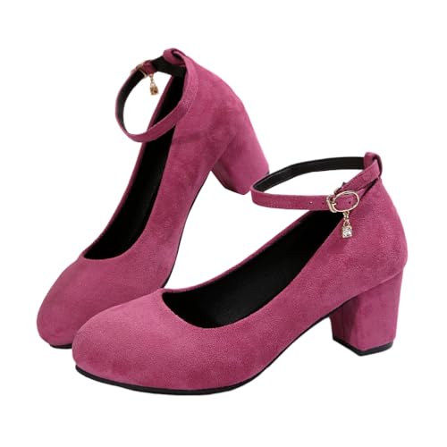 ticticlily Damen Pumps mit Blockabsatz Party Brautschuhe Elegant Riemchen High Heel Dirndl Schuhe A1 Rose Rot 41 EU von ticticlily