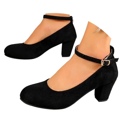 ticticlily Damen Pumps mit Blockabsatz Party Brautschuhe Elegant Riemchen High Heel Dirndl Schuhe A2 Schwarz 40 EU von ticticlily
