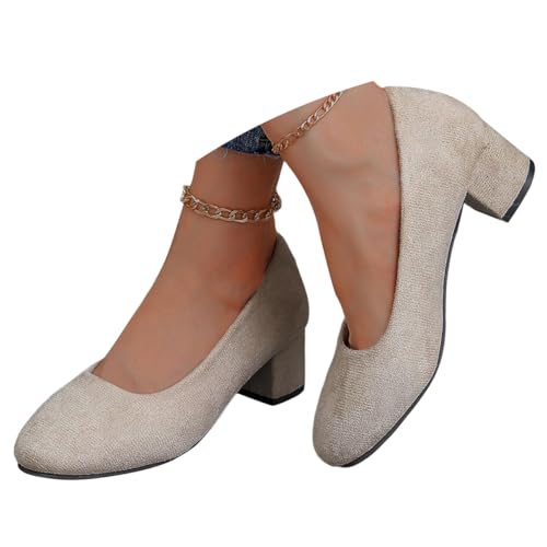 ticticlily Damen Pumps mit Blockabsatz Schuhe Elegant Abendschuhe Bequeme High Heels A2 Beige 40 EU von ticticlily