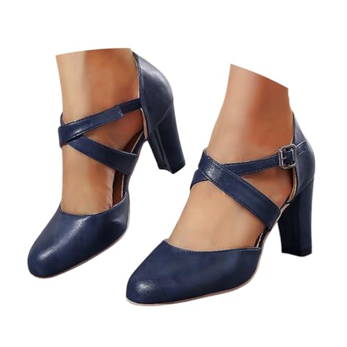 ticticlily Damen Pumps mit Hohem Blockabsatz Riemchen High Heel Elegant Mary Jane Schuhe mit Absatz A Blau 38 EU von ticticlily