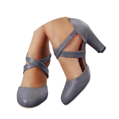 ticticlily Damen Pumps mit Hohem Blockabsatz Riemchen High Heel Elegant Mary Jane Schuhe mit Absatz A Grau 39 EU von ticticlily