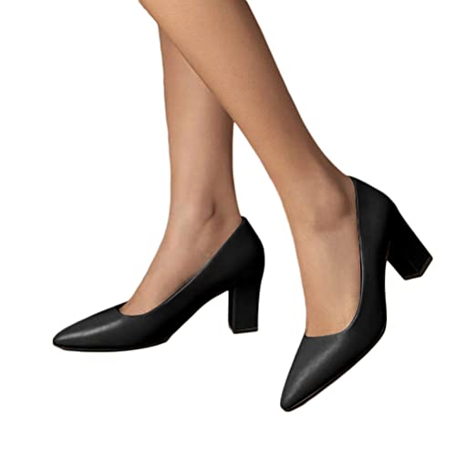 ticticlily Damen Pumps mit klobigem Absatz High Heels Pumps Spitzen Zehen Hochzeitsschuhe Brautschuhe Party Pumps Kleid Damenschuhe B Schwarz 39 EU von ticticlily