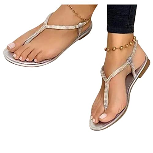 ticticlily Damen Sandalen Flach Römische Elegant Slide Sandalen Flip Flop Flache Sandalen Mode Sommer Slipper Strandsandalen Leicht Atmungsaktiv Sommerschuhe B Silber 40 EU von ticticlily