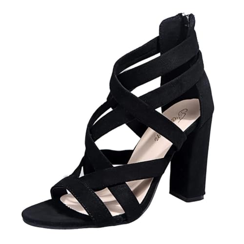 ticticlily Damen Sandalen Schnürsenkel Blockabsatz High Heels Wildleder Schnalle Peep Toe Plateau Sandaletten Freizeit Pendeln Schuhe High Heels J Schwarz 41 EU von ticticlily