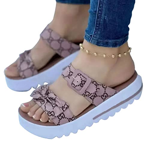 ticticlily Damen Sandalen Sommer Schlappen Lässige Flache Schuhe Slippers mit Niet Flache Elegant Freizeit Peep Toe Strandsandalen B Rosa 35 EU von ticticlily