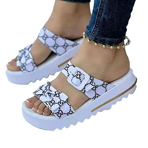 ticticlily Damen Sandalen Sommer Schlappen Lässige Flache Schuhe Slippers mit Niet Flache Elegant Freizeit Peep Toe Strandsandalen B Weiß 36 EU von ticticlily