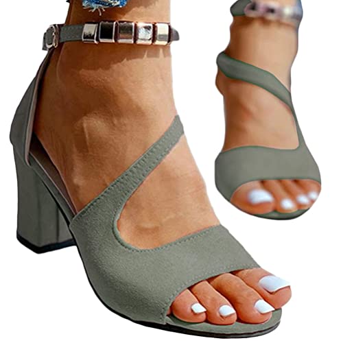 ticticlily Damen Sandalen mit Absatz Elegant Blockabsatz Sandaletten Fischmaul Sommerschuhe High Heels Sandals Elegant Römersandalen Schnalle Große Größe Abendschuhe A Grün 39 EU von ticticlily
