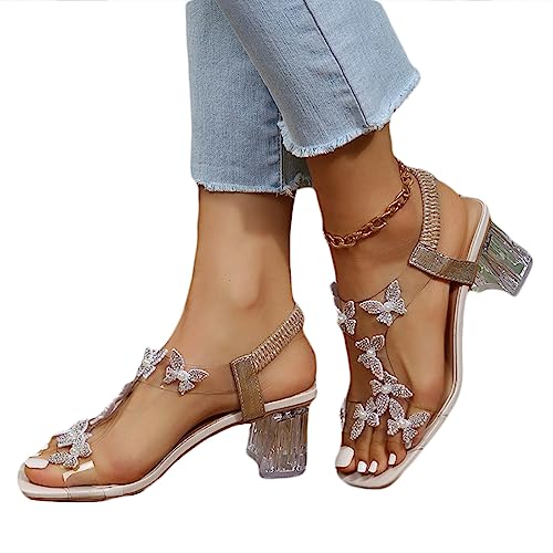 ticticlily Damen Sandalen mit Absatz Strass Glitzer Hausschuhe Slip On Keilsandalen Slippers Sandalette mit Blockabsatz Plattform Pumps Retro Plateau Schuhe Sommer Strandschuhe A1 Weiß 36 von ticticlily