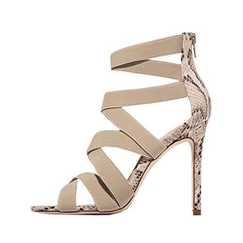 ticticlily Damen Sandalen mit Fischmaul Gefrostete Stiletto Sandalen mit Offenem Zeh und Reißverschluss Hochzeitsschuhe B Beige 42 EU von ticticlily