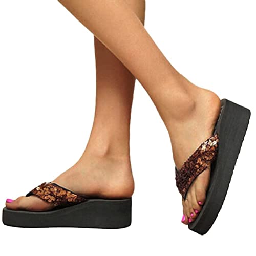 ticticlily Damen Sandaletten mit Keilabsatz Elegant Plateau Flip Flops Pantoletten Schuhe Offene Schuhe Freizeit Elegante Sommer Absatzschuhe Strandsandalen A Braun 40 EU von ticticlily