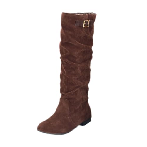 ticticlily Damen Schlupfstiefel Warm Gefüttert mit Blockabsatz I Dunkelbraun 44 EU von ticticlily