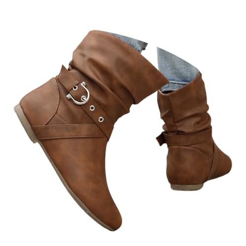 ticticlily Damen Schlupfstiefeletten Leicht Gefüttert Schnallen Boots A Braun 39 EU von ticticlily