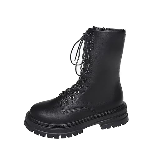 ticticlily Damen Schnürstiefel mit Blockabsatz Plateau Vorne Profilsohle E Schwarz 42 von ticticlily