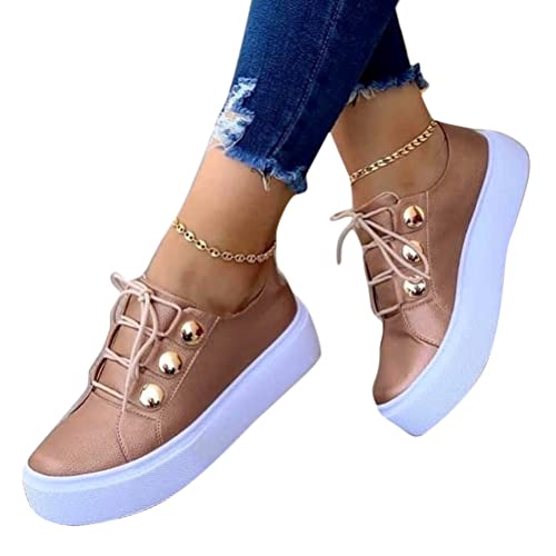 ticticlily Damen Schuhe Freizeitschuhe Plateau Schnürschuhe mit Flachem Absatz Geschlossene Zehe Bequeme Flache Ferse Schuhe Outdoorsandalen Roségold 38 EU von ticticlily