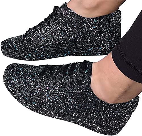 ticticlily Damen Schuhe Mode Strass Pailletten Beiläufig Sport Outdoor Leichtgewichts Laufschuhe Schnürsenkel Walkingschuhe Wanderschuhe A Schwarz 41 EU von ticticlily